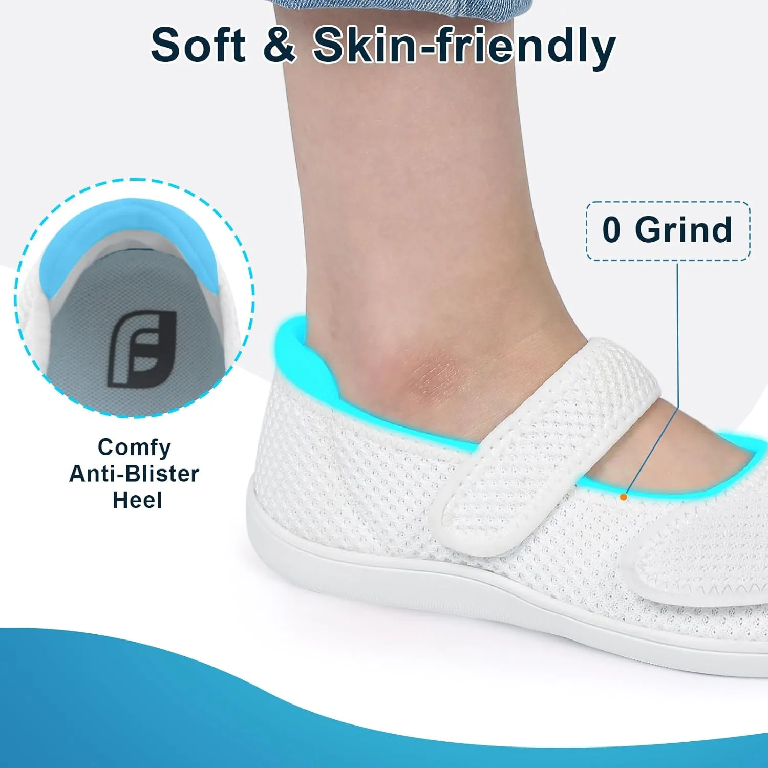 JOINFREE Womens Barefoot Walking Shoes Wide Diabetic Shoes Adjustable Mary Jane Shoes Flats Arthritis Edema Casual Shoes Breathable Slip on Sneakers Indoor Outdoor
