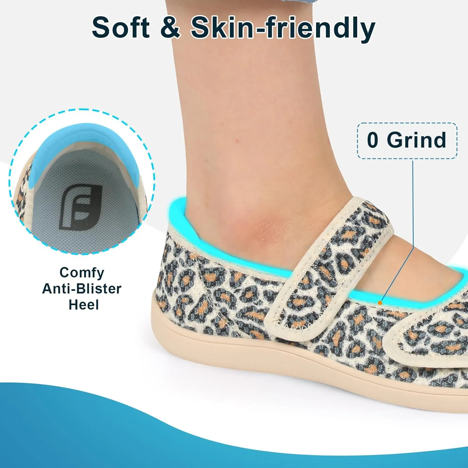 JOINFREE Womens Barefoot Walking Shoes Wide Diabetic Shoes Adjustable Mary Jane Shoes Flats Arthritis Edema Casual Shoes Breathable Slip on Sneakers Indoor Outdoor
