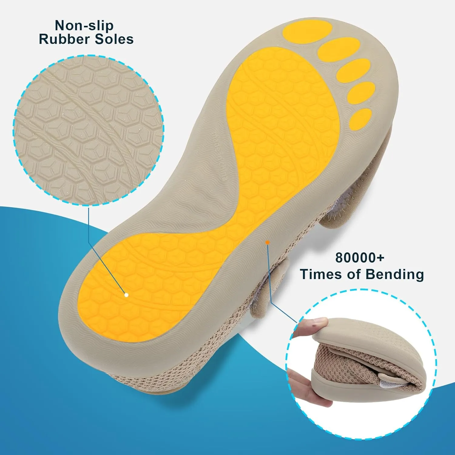 JOINFREE Womens Barefoot Walking Shoes Wide Diabetic Shoes Adjustable Mary Jane Shoes Flats Arthritis Edema Casual Shoes Breathable Slip on Sneakers Indoor Outdoor