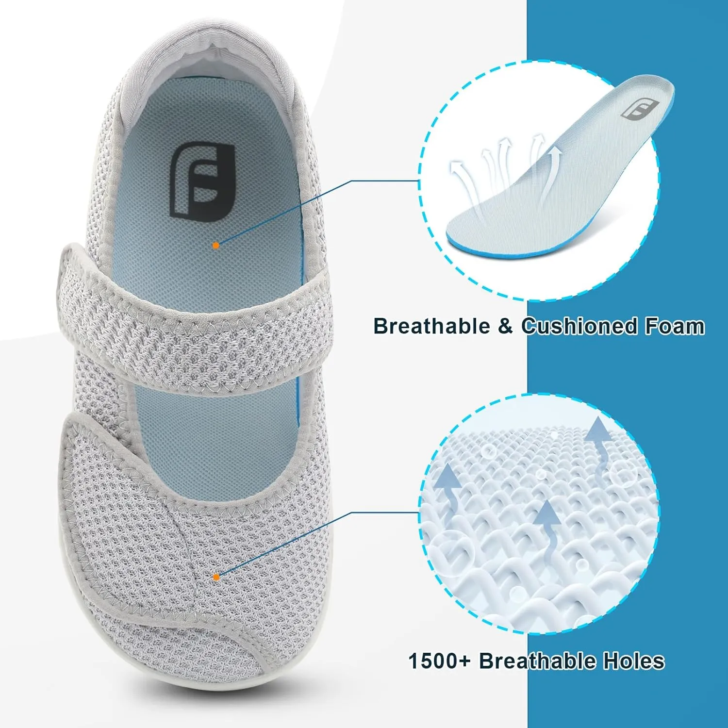 JOINFREE Womens Barefoot Walking Shoes Wide Diabetic Shoes Adjustable Mary Jane Shoes Flats Arthritis Edema Casual Shoes Breathable Slip on Sneakers Indoor Outdoor