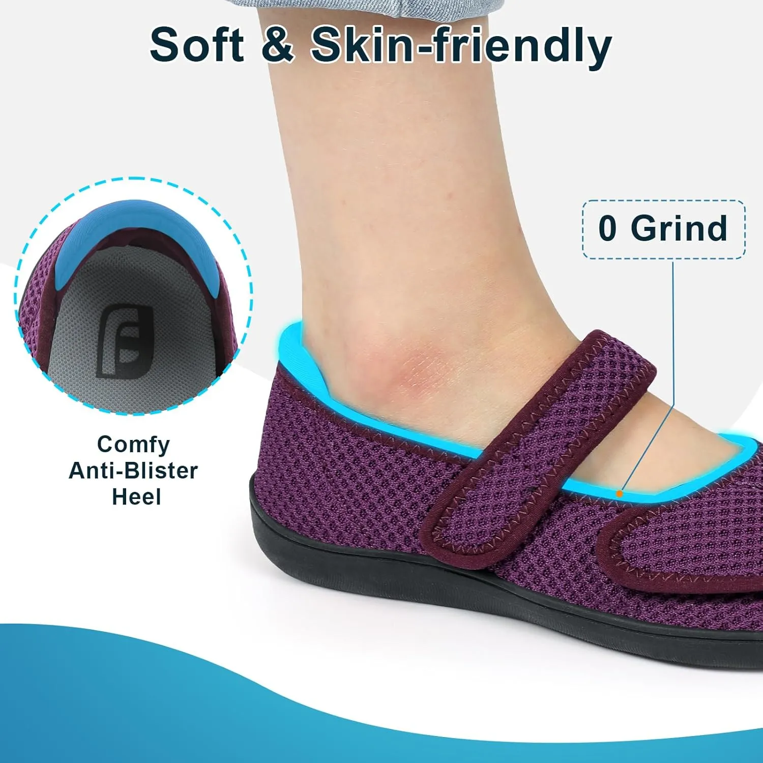 JOINFREE Womens Barefoot Walking Shoes Wide Diabetic Shoes Adjustable Mary Jane Shoes Flats Arthritis Edema Casual Shoes Breathable Slip on Sneakers Indoor Outdoor