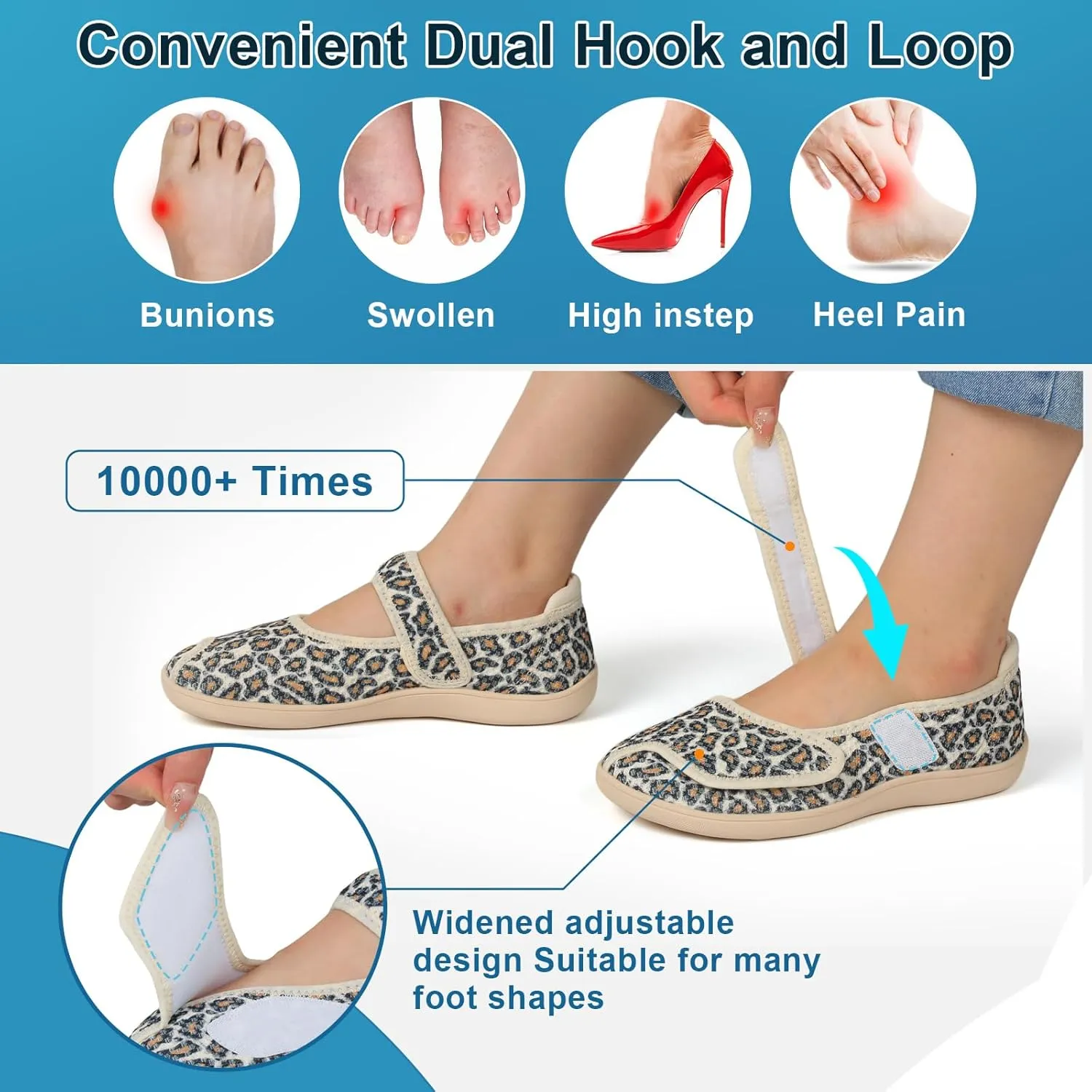 JOINFREE Womens Barefoot Walking Shoes Wide Diabetic Shoes Adjustable Mary Jane Shoes Flats Arthritis Edema Casual Shoes Breathable Slip on Sneakers Indoor Outdoor