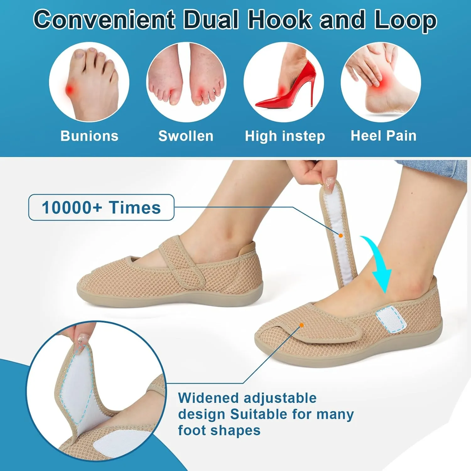 JOINFREE Womens Barefoot Walking Shoes Wide Diabetic Shoes Adjustable Mary Jane Shoes Flats Arthritis Edema Casual Shoes Breathable Slip on Sneakers Indoor Outdoor