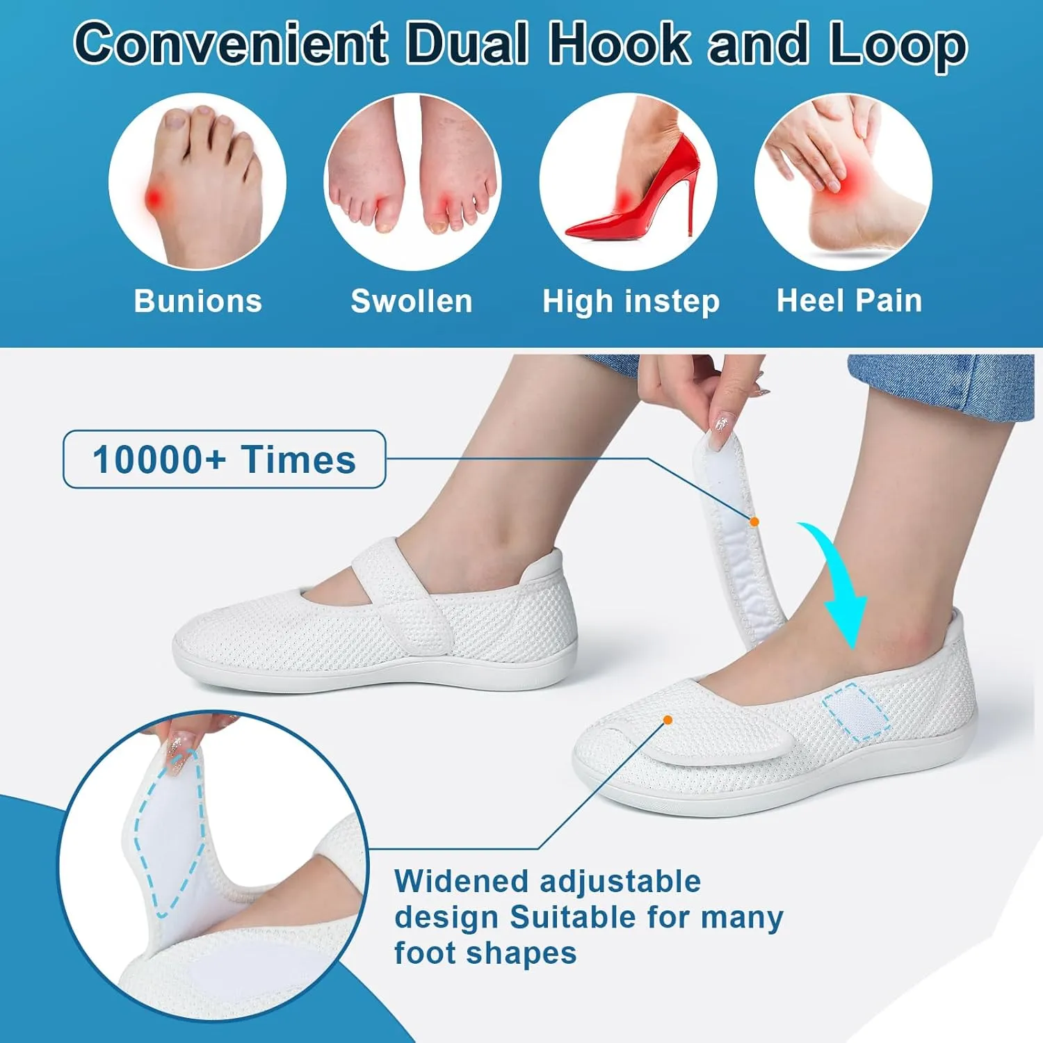 JOINFREE Womens Barefoot Walking Shoes Wide Diabetic Shoes Adjustable Mary Jane Shoes Flats Arthritis Edema Casual Shoes Breathable Slip on Sneakers Indoor Outdoor