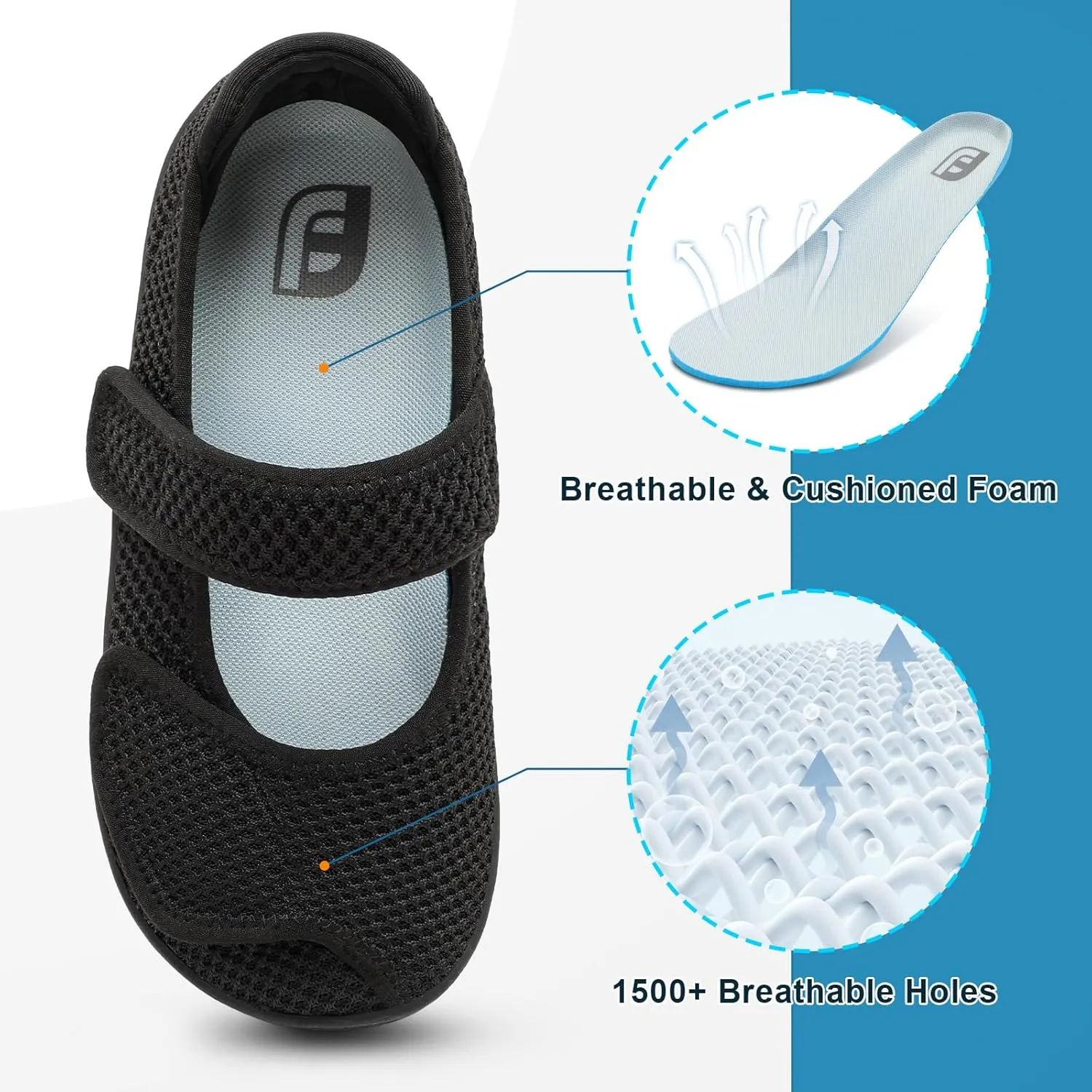 JOINFREE Womens Barefoot Walking Shoes Wide Diabetic Shoes Adjustable Mary Jane Shoes Flats Arthritis Edema Casual Shoes Breathable Slip on Sneakers Indoor Outdoor