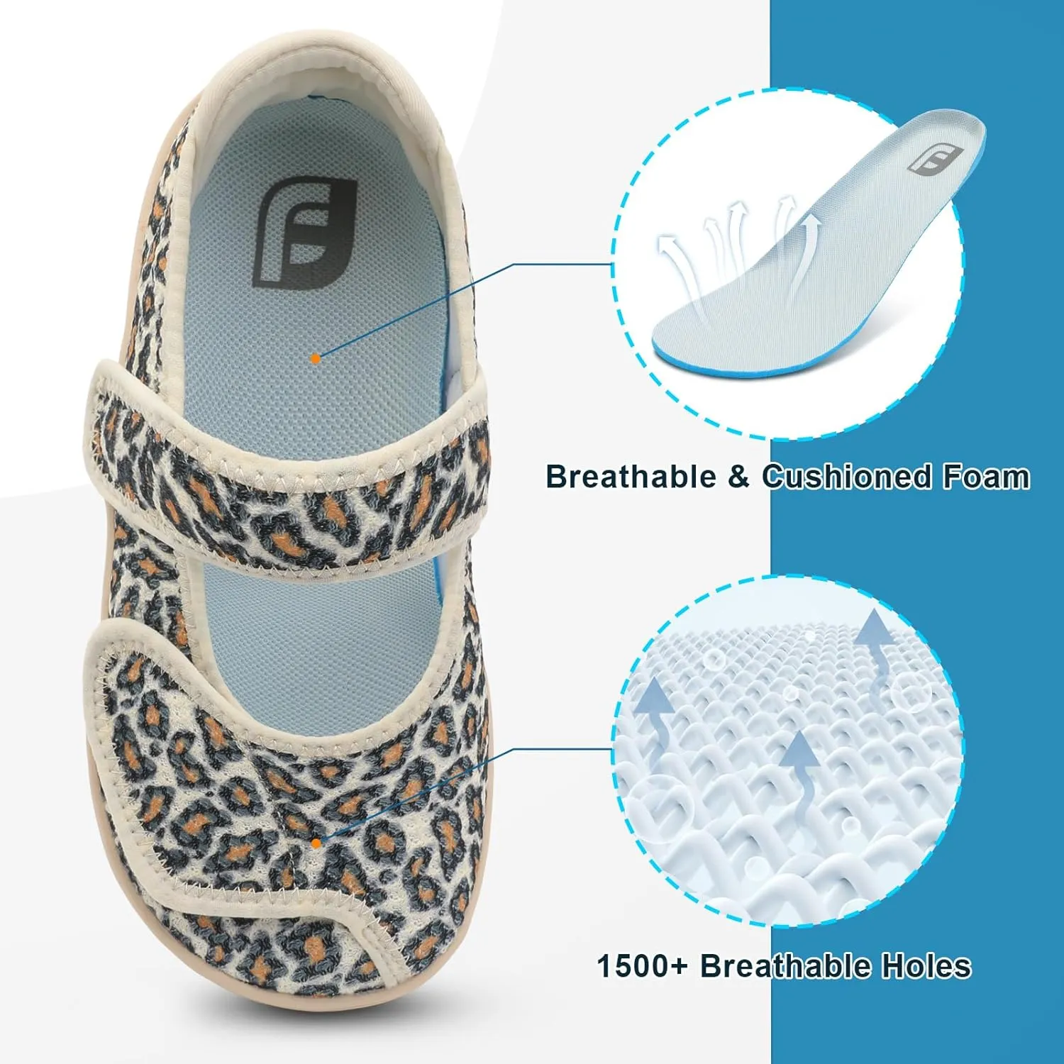 JOINFREE Womens Barefoot Walking Shoes Wide Diabetic Shoes Adjustable Mary Jane Shoes Flats Arthritis Edema Casual Shoes Breathable Slip on Sneakers Indoor Outdoor