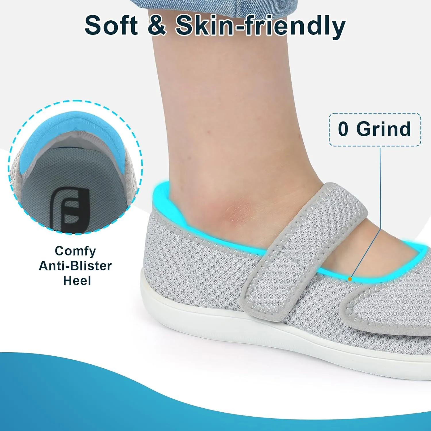 JOINFREE Womens Barefoot Walking Shoes Wide Diabetic Shoes Adjustable Mary Jane Shoes Flats Arthritis Edema Casual Shoes Breathable Slip on Sneakers Indoor Outdoor