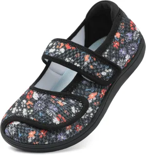 JOINFREE Womens Barefoot Walking Shoes Wide Diabetic Shoes Adjustable Mary Jane Shoes Flats Arthritis Edema Casual Shoes Breathable Slip on Sneakers Indoor Outdoor