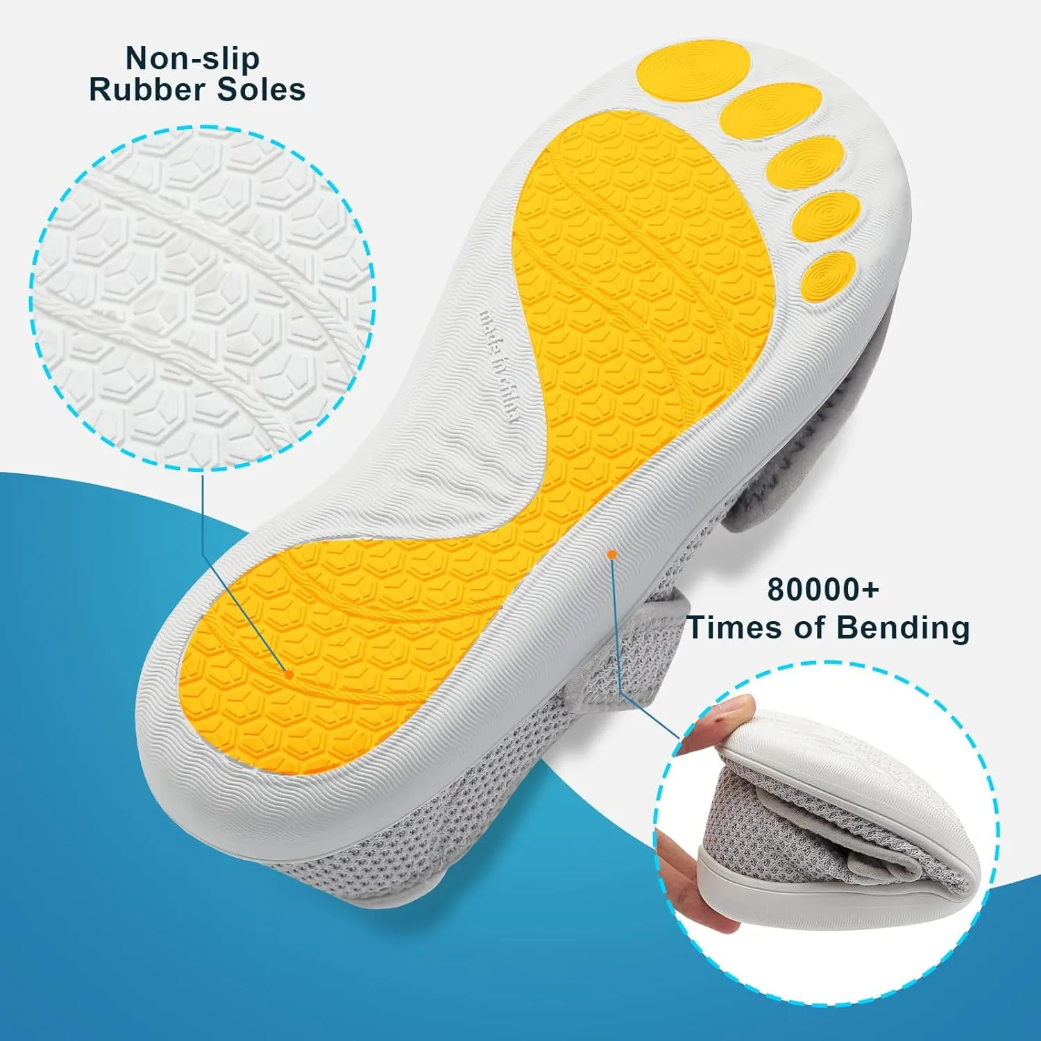 JOINFREE Womens Barefoot Walking Shoes Wide Diabetic Shoes Adjustable Mary Jane Shoes Flats Arthritis Edema Casual Shoes Breathable Slip on Sneakers Indoor Outdoor