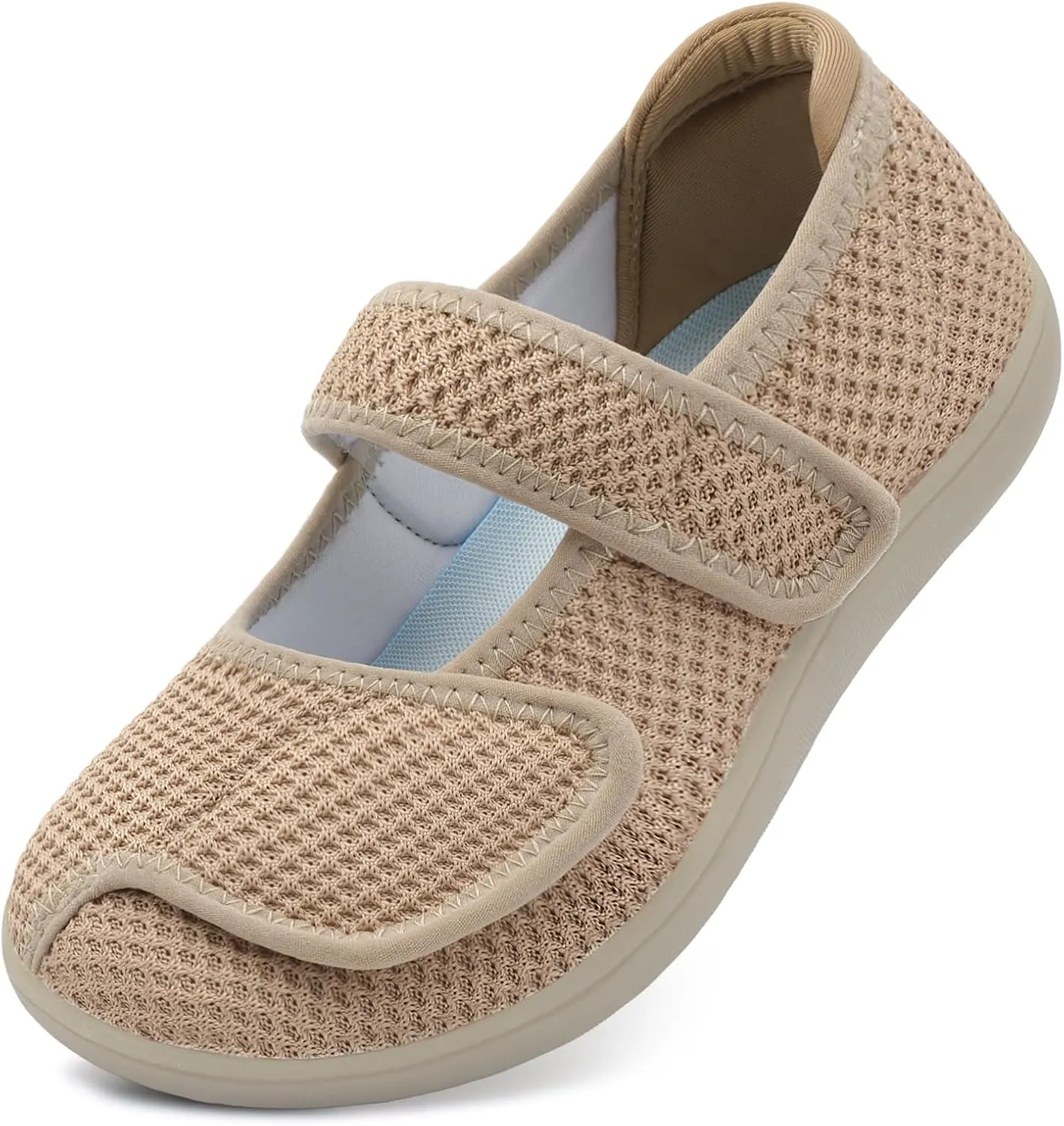 JOINFREE Womens Barefoot Walking Shoes Wide Diabetic Shoes Adjustable Mary Jane Shoes Flats Arthritis Edema Casual Shoes Breathable Slip on Sneakers Indoor Outdoor