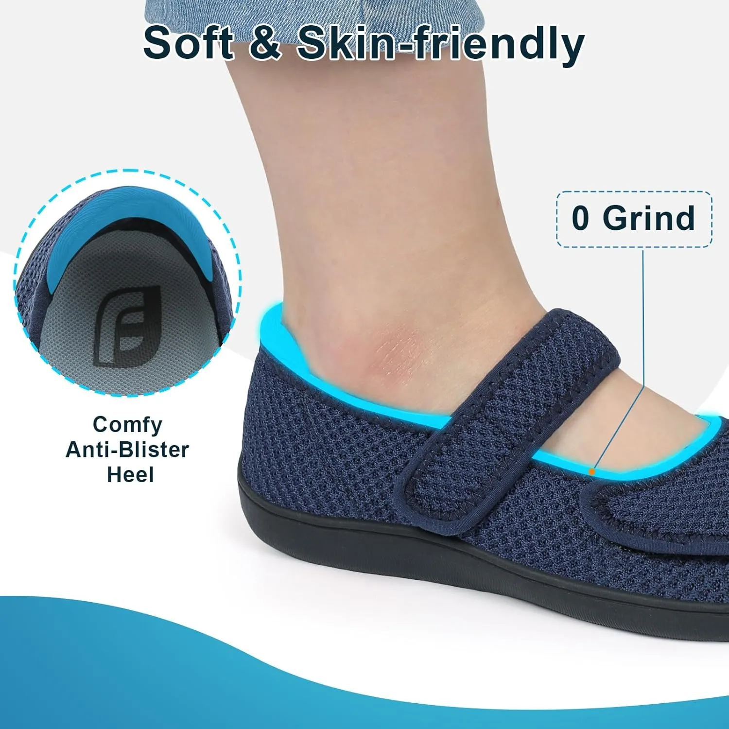 JOINFREE Womens Barefoot Walking Shoes Wide Diabetic Shoes Adjustable Mary Jane Shoes Flats Arthritis Edema Casual Shoes Breathable Slip on Sneakers Indoor Outdoor