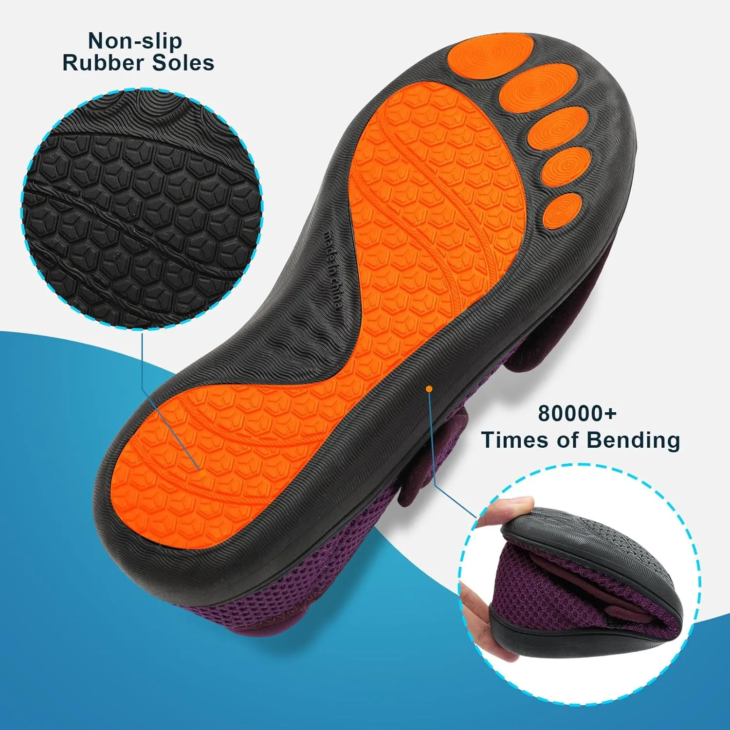 JOINFREE Womens Barefoot Walking Shoes Wide Diabetic Shoes Adjustable Mary Jane Shoes Flats Arthritis Edema Casual Shoes Breathable Slip on Sneakers Indoor Outdoor