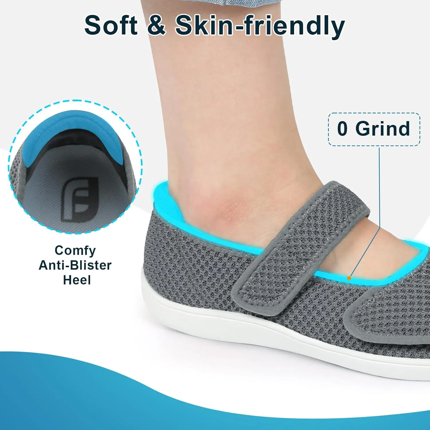 JOINFREE Womens Barefoot Walking Shoes Wide Diabetic Shoes Adjustable Mary Jane Shoes Flats Arthritis Edema Casual Shoes Breathable Slip on Sneakers Indoor Outdoor