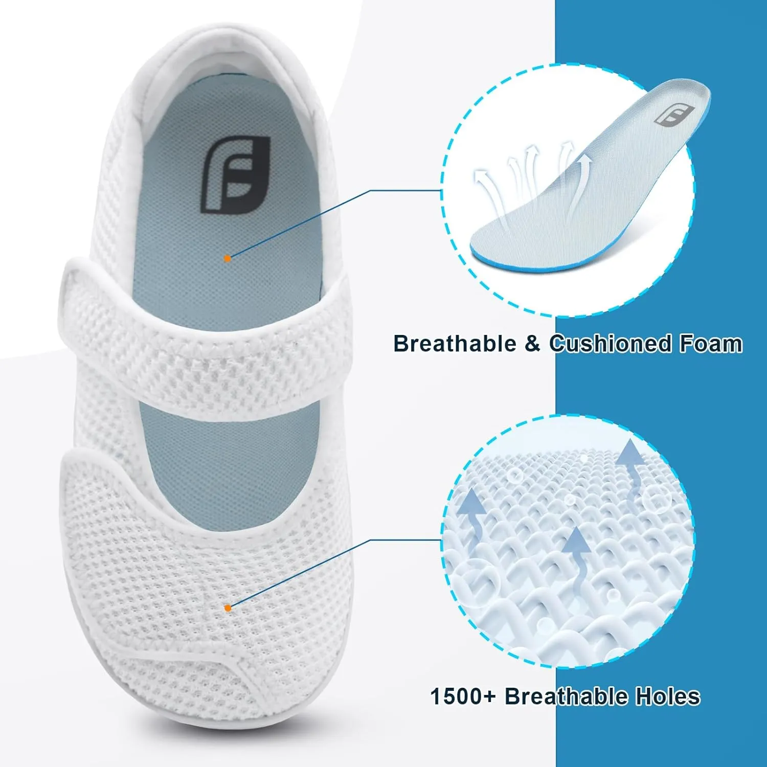 JOINFREE Womens Barefoot Walking Shoes Wide Diabetic Shoes Adjustable Mary Jane Shoes Flats Arthritis Edema Casual Shoes Breathable Slip on Sneakers Indoor Outdoor