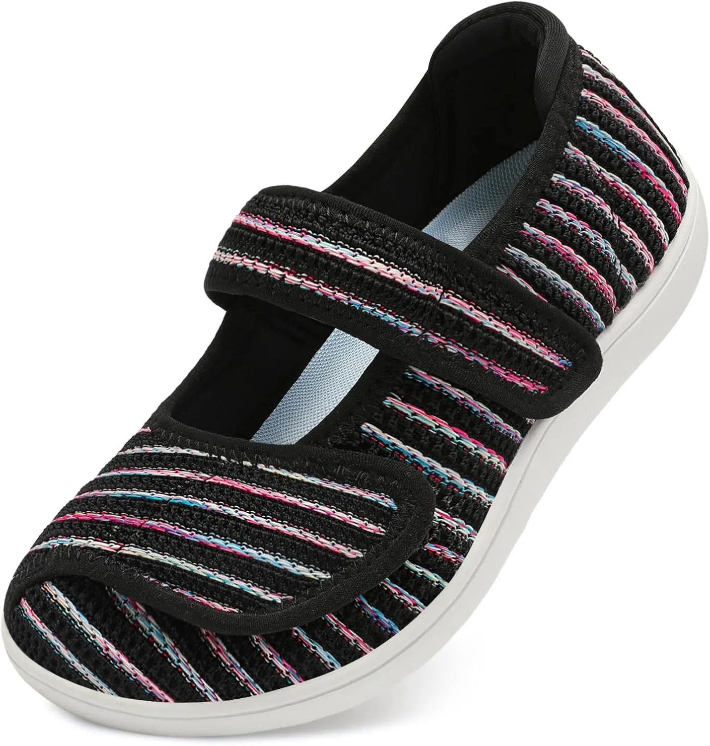 JOINFREE Womens Barefoot Walking Shoes Wide Diabetic Shoes Adjustable Mary Jane Shoes Flats Arthritis Edema Casual Shoes Breathable Slip on Sneakers Indoor Outdoor