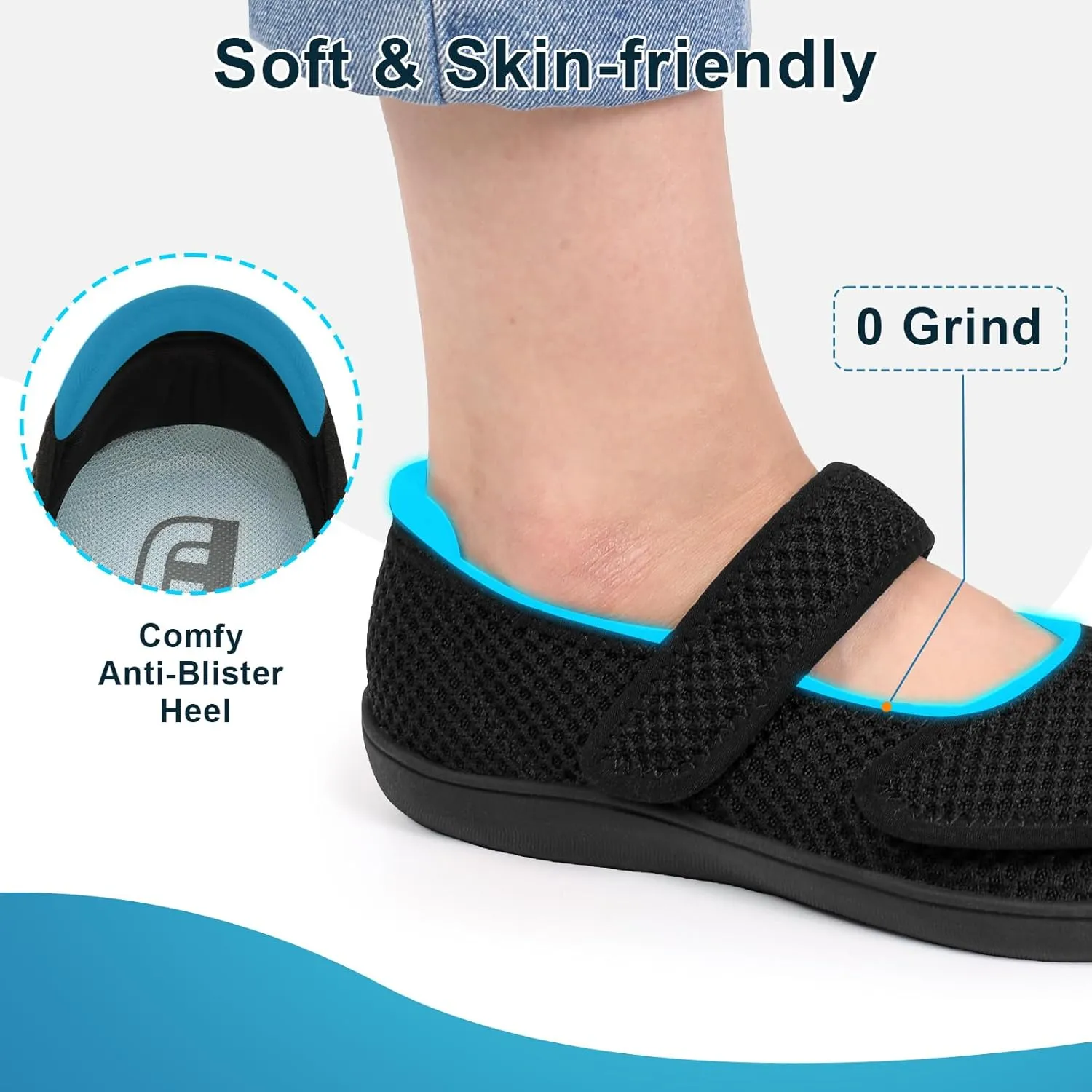 JOINFREE Womens Barefoot Walking Shoes Wide Diabetic Shoes Adjustable Mary Jane Shoes Flats Arthritis Edema Casual Shoes Breathable Slip on Sneakers Indoor Outdoor