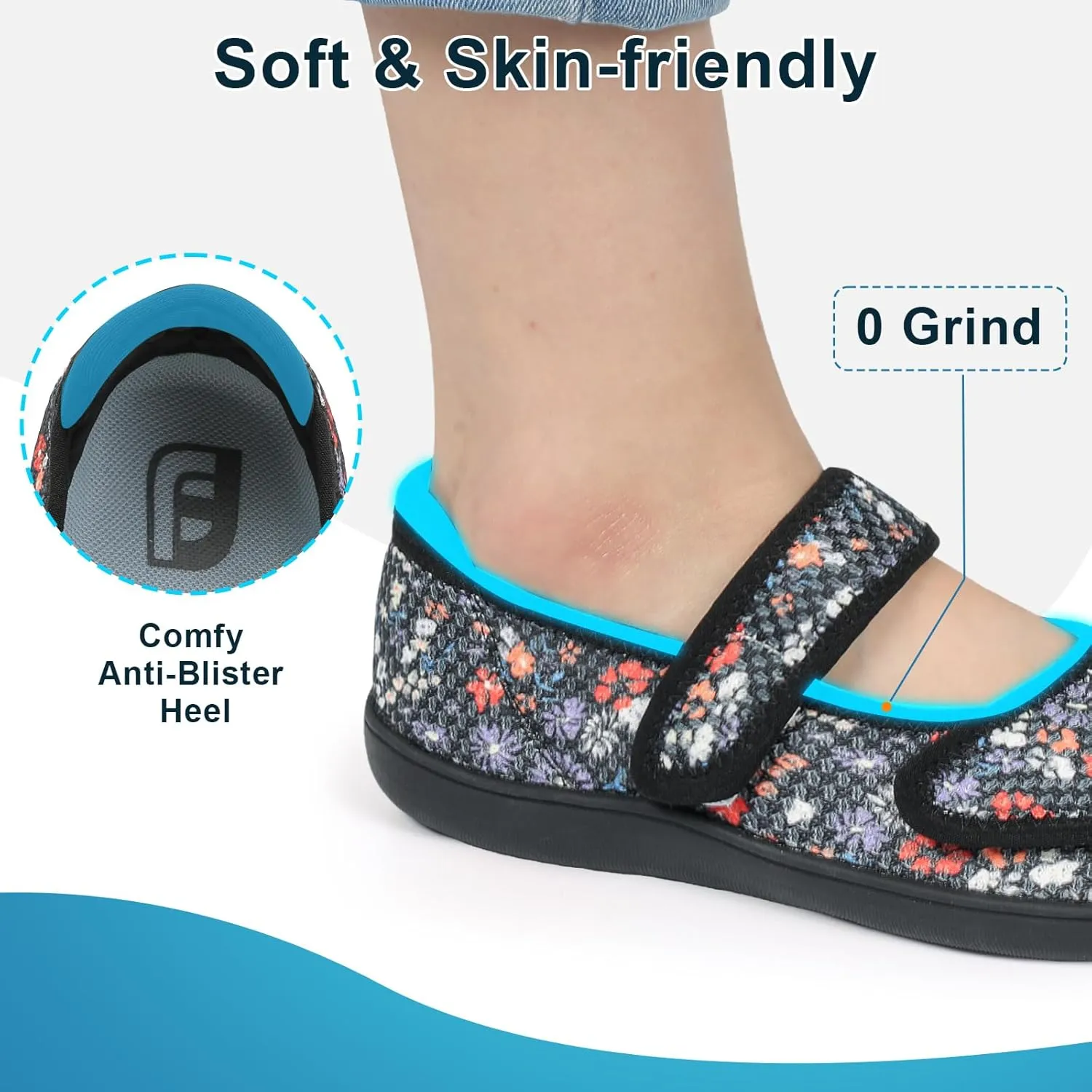 JOINFREE Womens Barefoot Walking Shoes Wide Diabetic Shoes Adjustable Mary Jane Shoes Flats Arthritis Edema Casual Shoes Breathable Slip on Sneakers Indoor Outdoor
