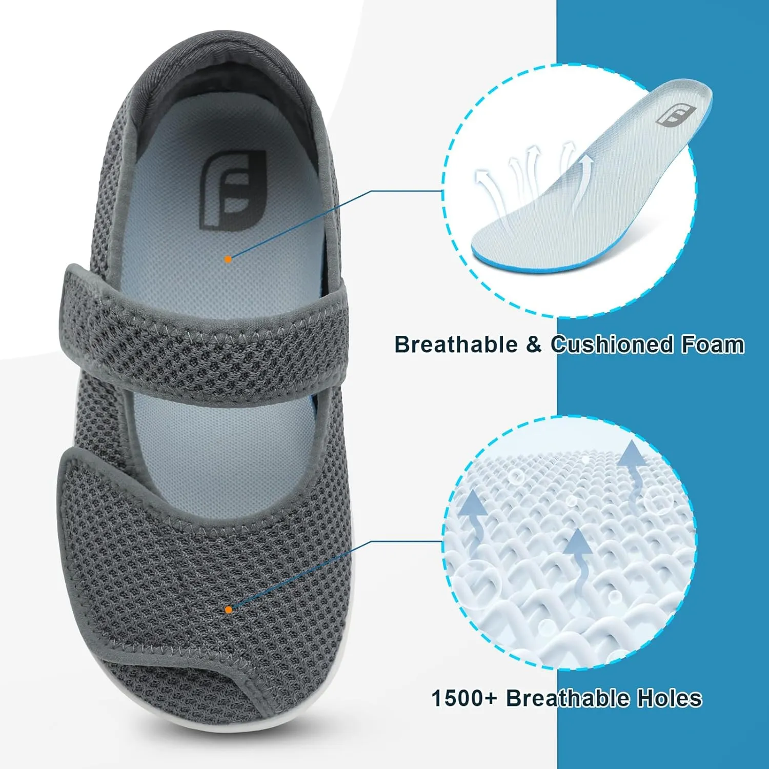 JOINFREE Womens Barefoot Walking Shoes Wide Diabetic Shoes Adjustable Mary Jane Shoes Flats Arthritis Edema Casual Shoes Breathable Slip on Sneakers Indoor Outdoor