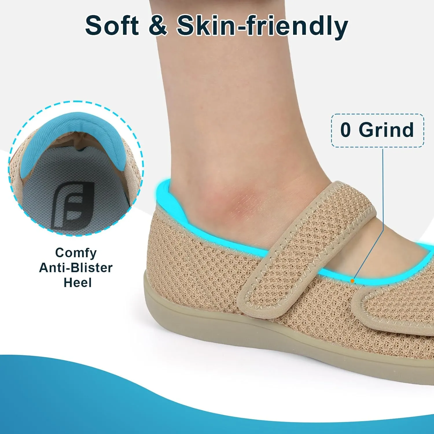 JOINFREE Womens Barefoot Walking Shoes Wide Diabetic Shoes Adjustable Mary Jane Shoes Flats Arthritis Edema Casual Shoes Breathable Slip on Sneakers Indoor Outdoor