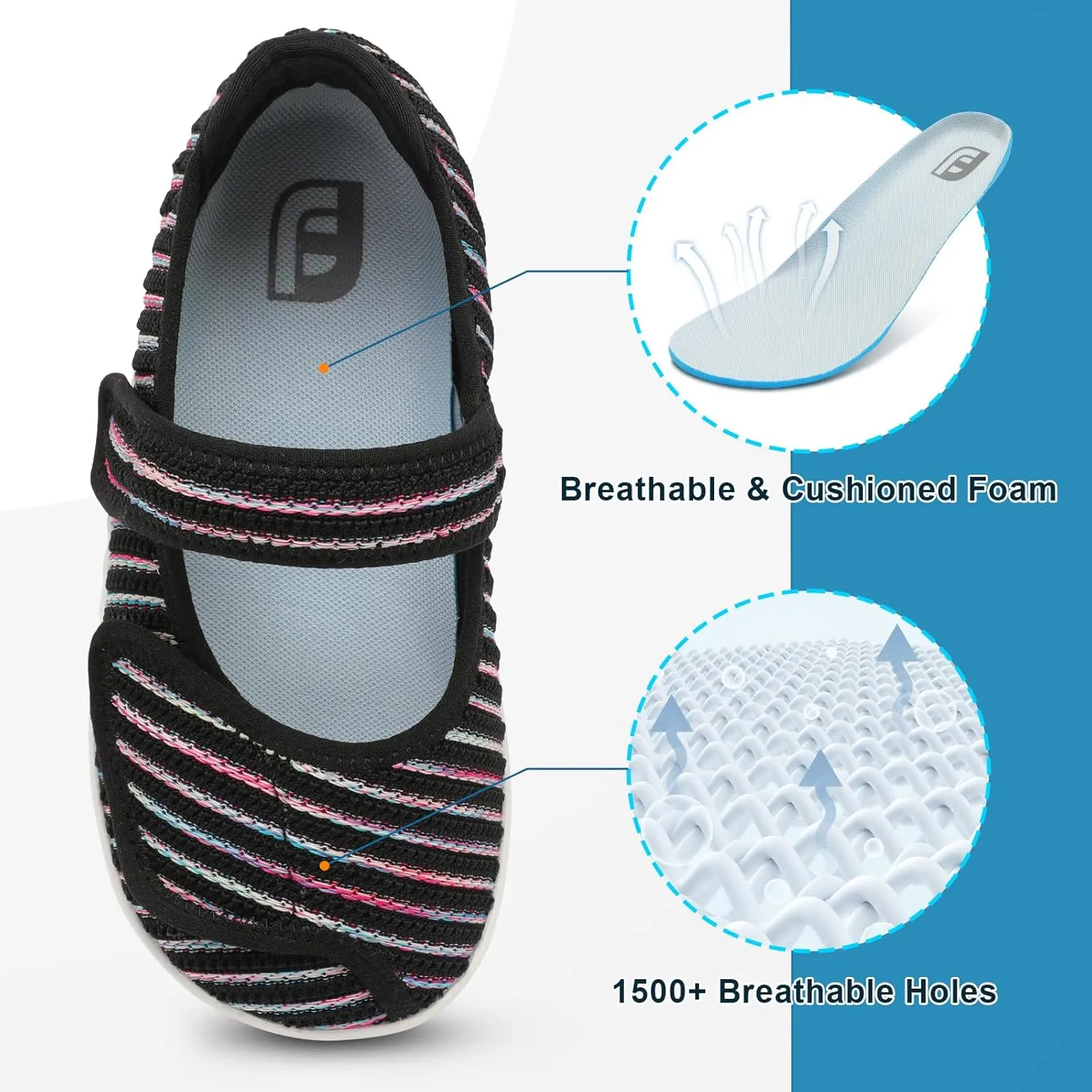 JOINFREE Womens Barefoot Walking Shoes Wide Diabetic Shoes Adjustable Mary Jane Shoes Flats Arthritis Edema Casual Shoes Breathable Slip on Sneakers Indoor Outdoor