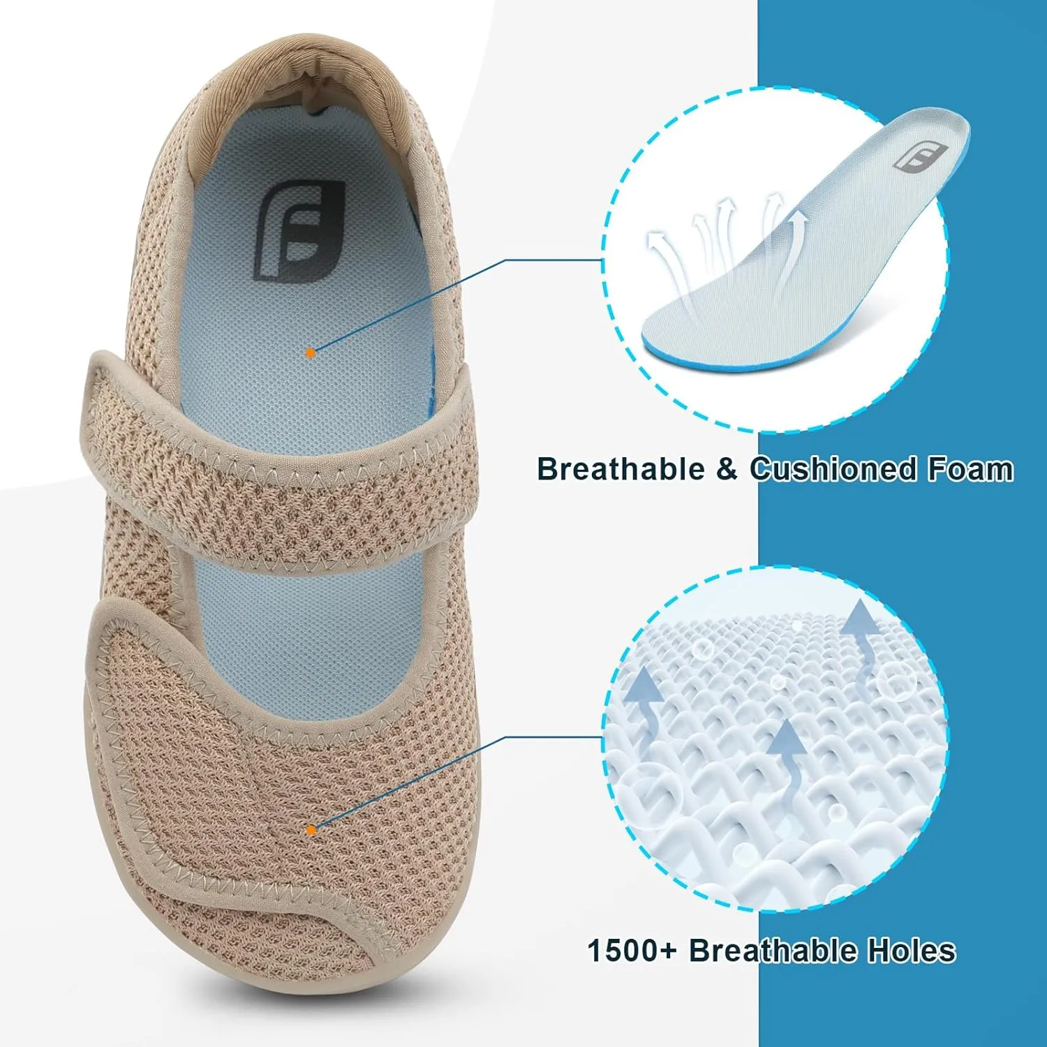 JOINFREE Womens Barefoot Walking Shoes Wide Diabetic Shoes Adjustable Mary Jane Shoes Flats Arthritis Edema Casual Shoes Breathable Slip on Sneakers Indoor Outdoor