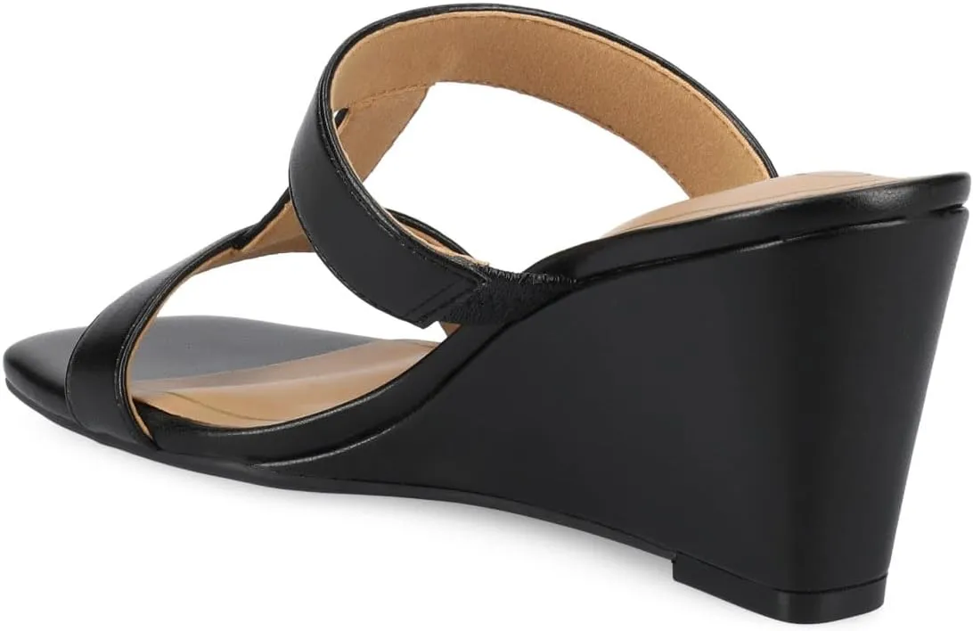 Journee Womens Wedge Heel Sandal Clodie cushioned footbed Faux Leather T Strap Open Toe