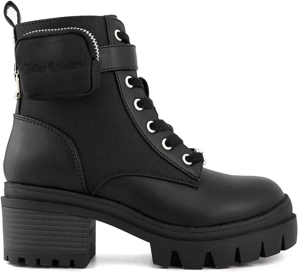 JUICY COUTURE Women's Lace Up Lug Sole Hiker Booties with Faux Fur Cuff, Winter Fashion Ankle Boots, Outdoor Hiking Shoes