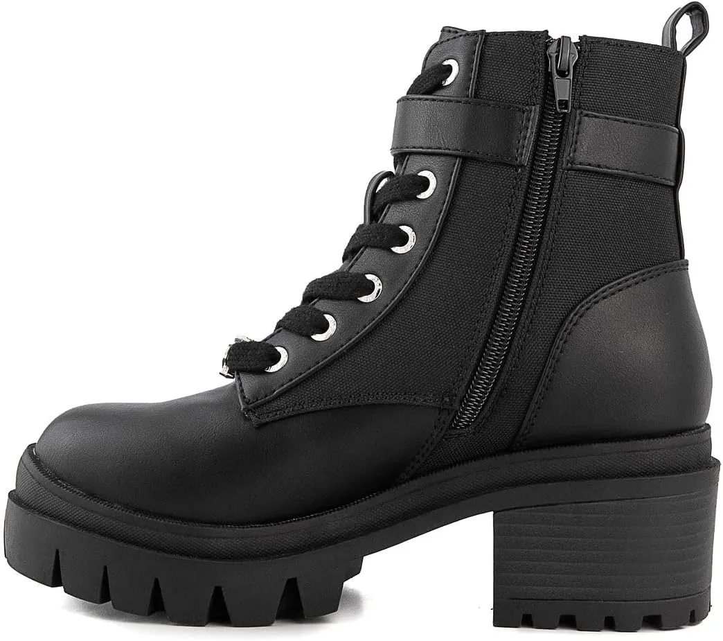 JUICY COUTURE Women's Lace Up Lug Sole Hiker Booties with Faux Fur Cuff, Winter Fashion Ankle Boots, Outdoor Hiking Shoes