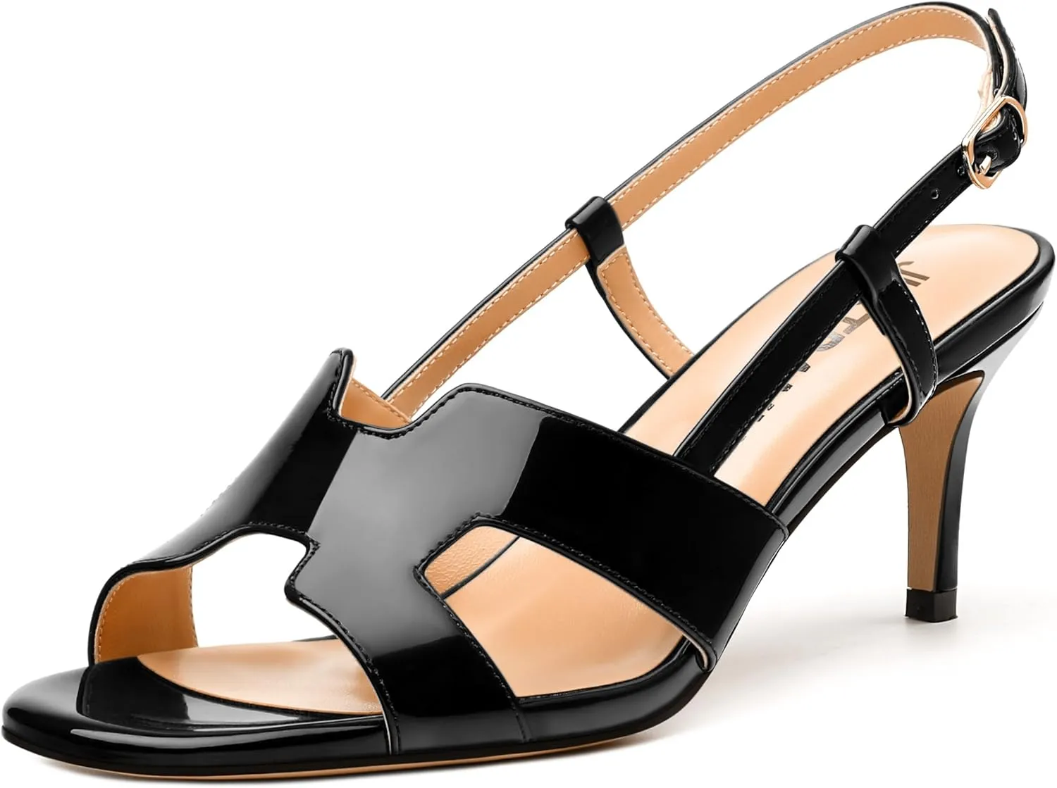 JUSTDANNI Women Slingback Strappy Dress Sandals Square Open Toe Patent Heeled Sandals Low kitten Heels for Women Comfortable Casual