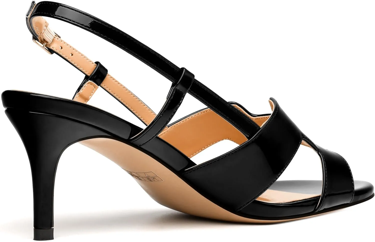 JUSTDANNI Women Slingback Strappy Dress Sandals Square Open Toe Patent Heeled Sandals Low kitten Heels for Women Comfortable Casual