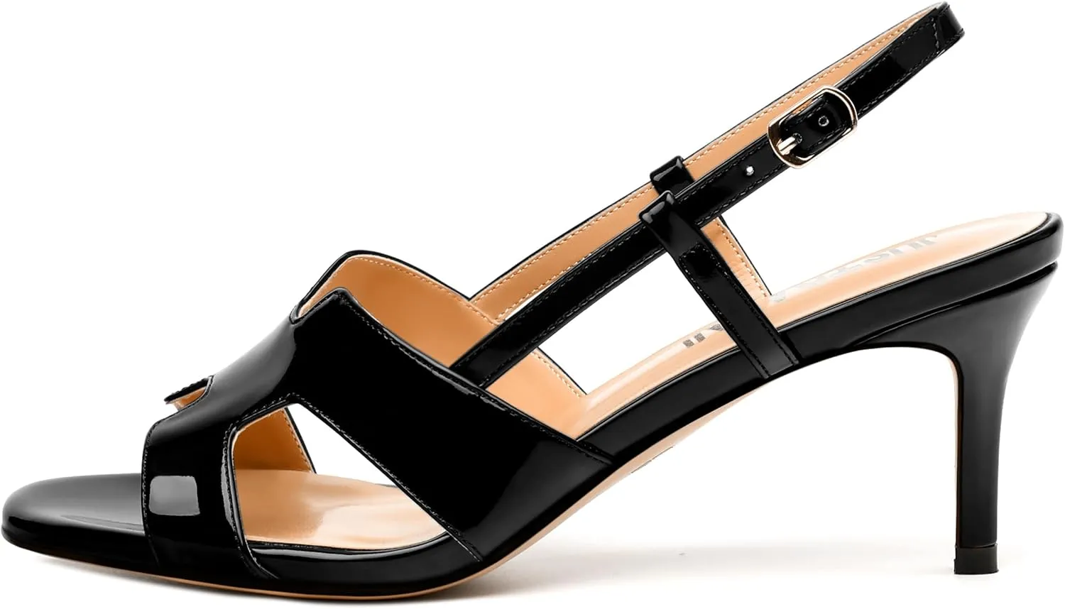 JUSTDANNI Women Slingback Strappy Dress Sandals Square Open Toe Patent Heeled Sandals Low kitten Heels for Women Comfortable Casual