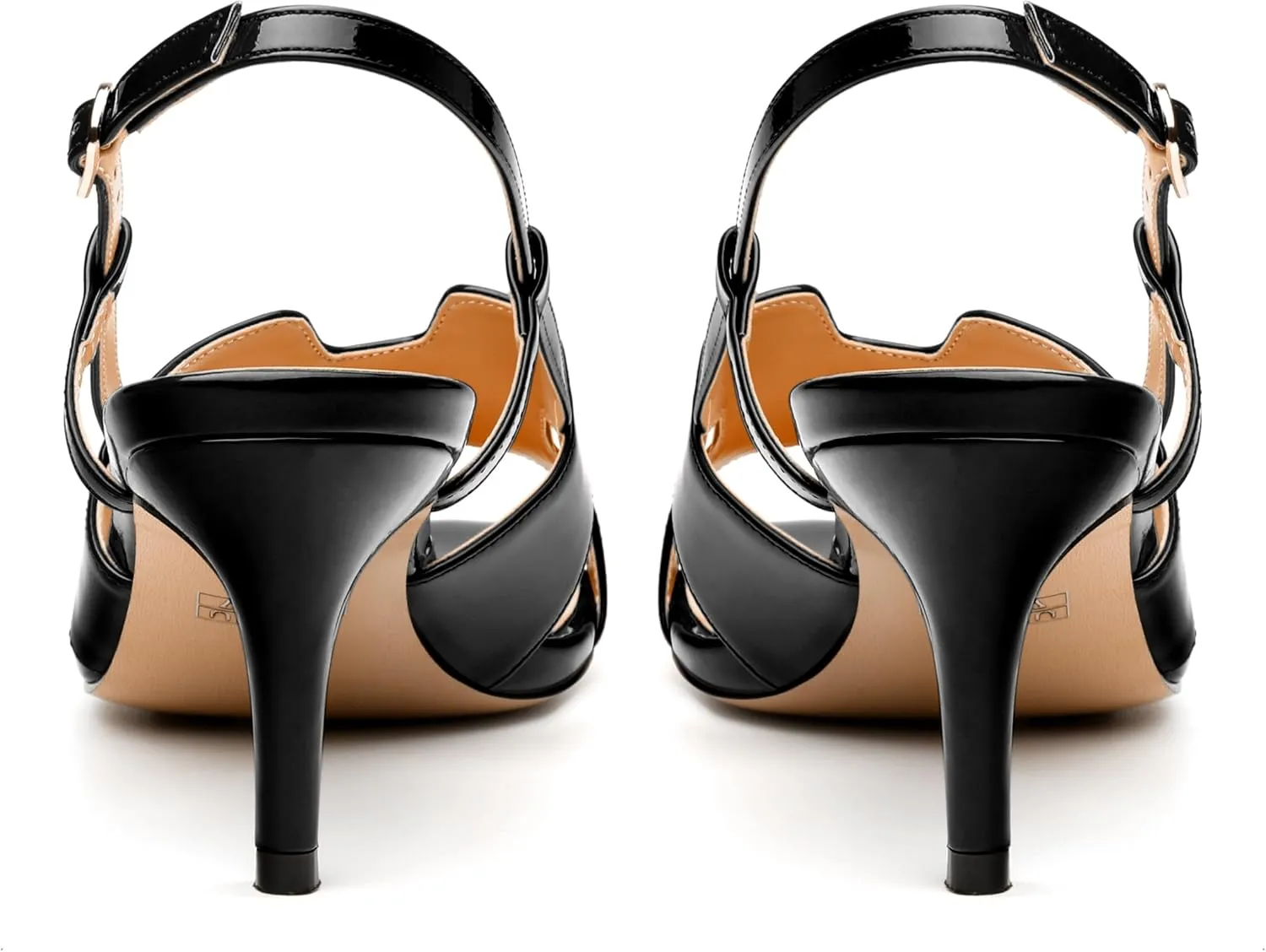 JUSTDANNI Women Slingback Strappy Dress Sandals Square Open Toe Patent Heeled Sandals Low kitten Heels for Women Comfortable Casual