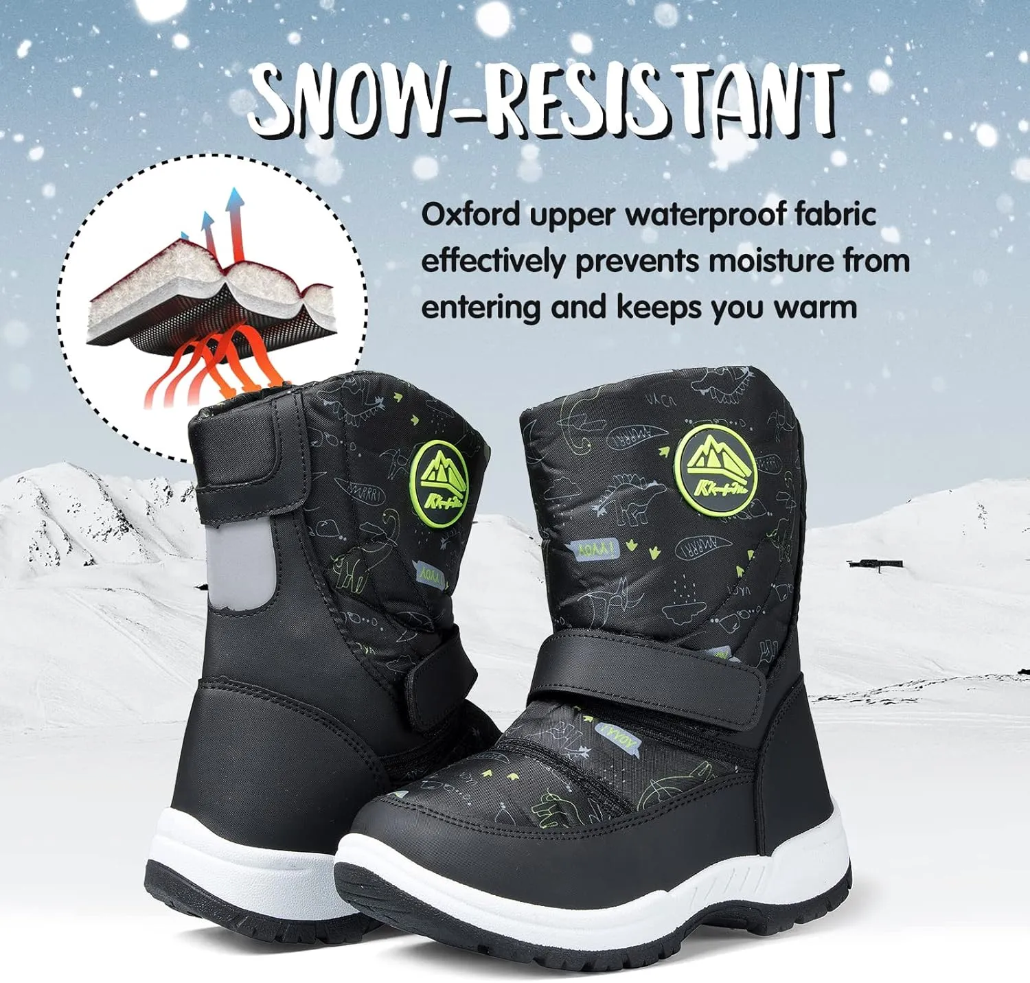 K KomForme Boys Girls Snow Boots Waterproof Winter Outdoor Boots(Toddler/Little Kid/Big Kid)