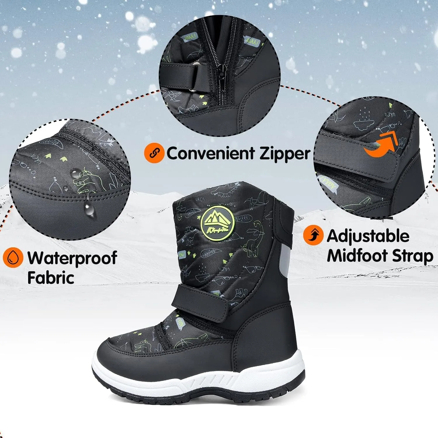 K KomForme Boys Girls Snow Boots Waterproof Winter Outdoor Boots(Toddler/Little Kid/Big Kid)