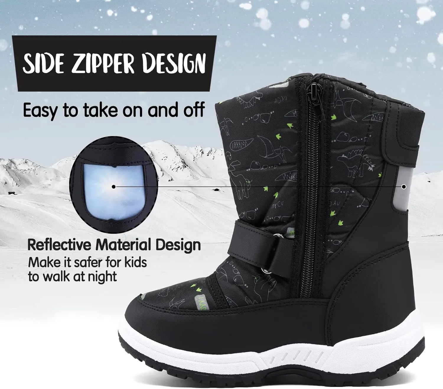 K KomForme Boys Girls Snow Boots Waterproof Winter Outdoor Boots(Toddler/Little Kid/Big Kid)
