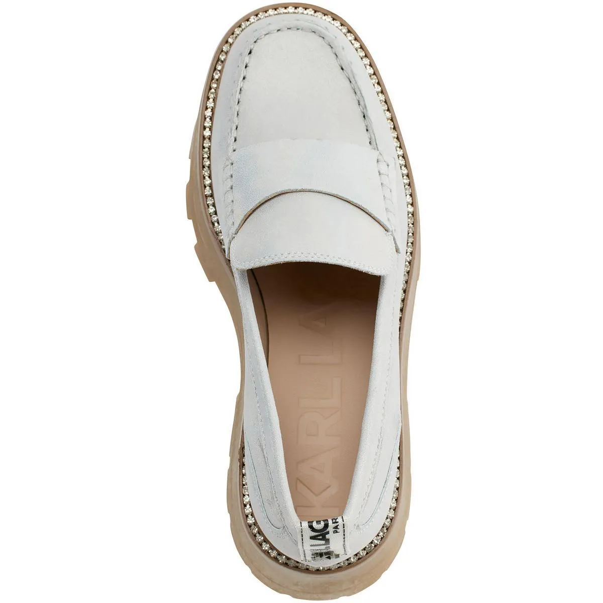 Karl Lagerfeld Paris Womens Maysun Shimmer Suede Loafers