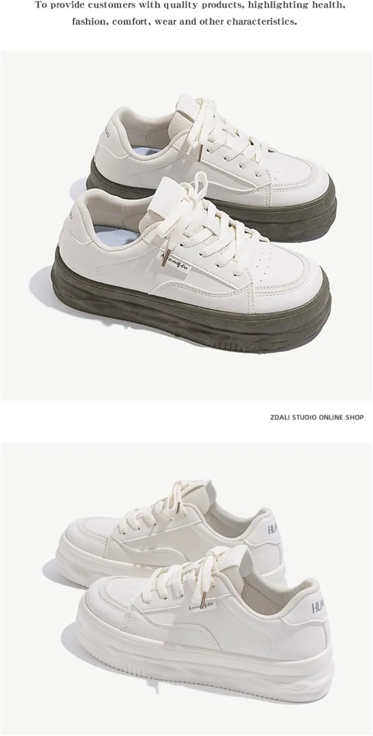 Kawaii Korean Chunky White Sneakers, Cute Cloud Sole Shoes with Hidden Heel Lift for Girls Travel Outfit, Gift for Daughter