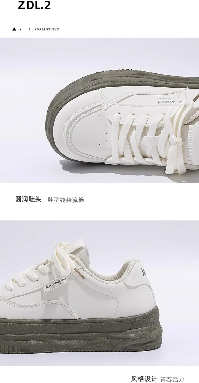 Kawaii Korean Chunky White Sneakers, Cute Cloud Sole Shoes with Hidden Heel Lift for Girls Travel Outfit, Gift for Daughter