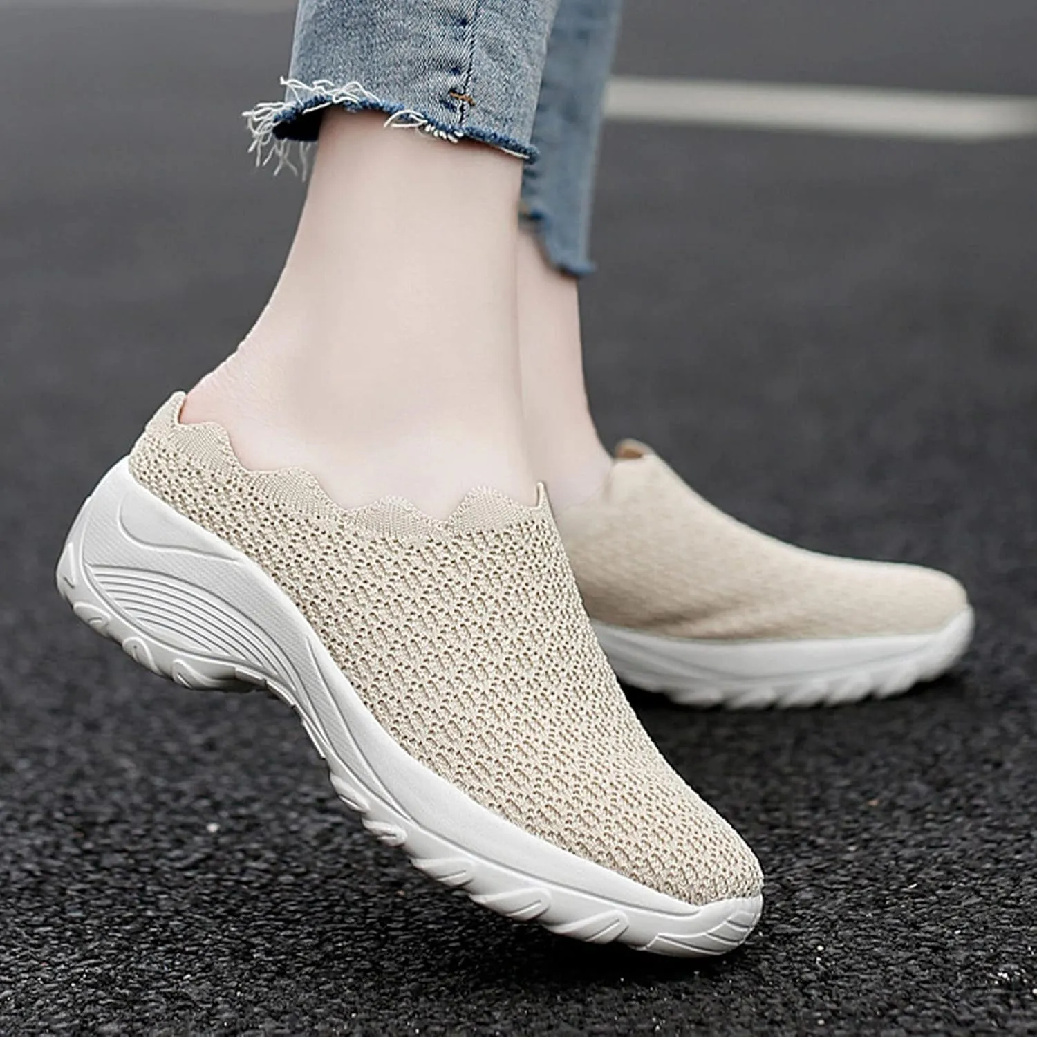 Keilinia Women's Orthopedic Stretch Cushion Mules,Lightweight Comfy Breathe Mesh Antiskid Wedge Walking Clogs Shoes Sneakers