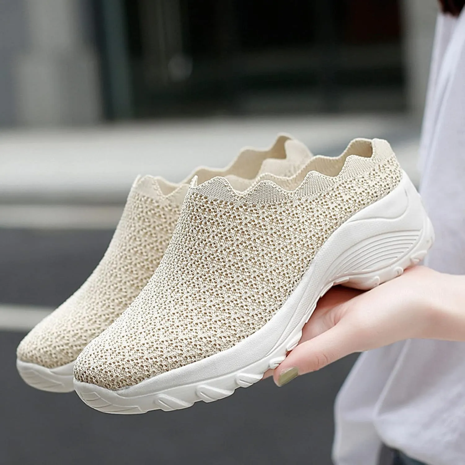 Keilinia Women's Orthopedic Stretch Cushion Mules,Lightweight Comfy Breathe Mesh Antiskid Wedge Walking Clogs Shoes Sneakers