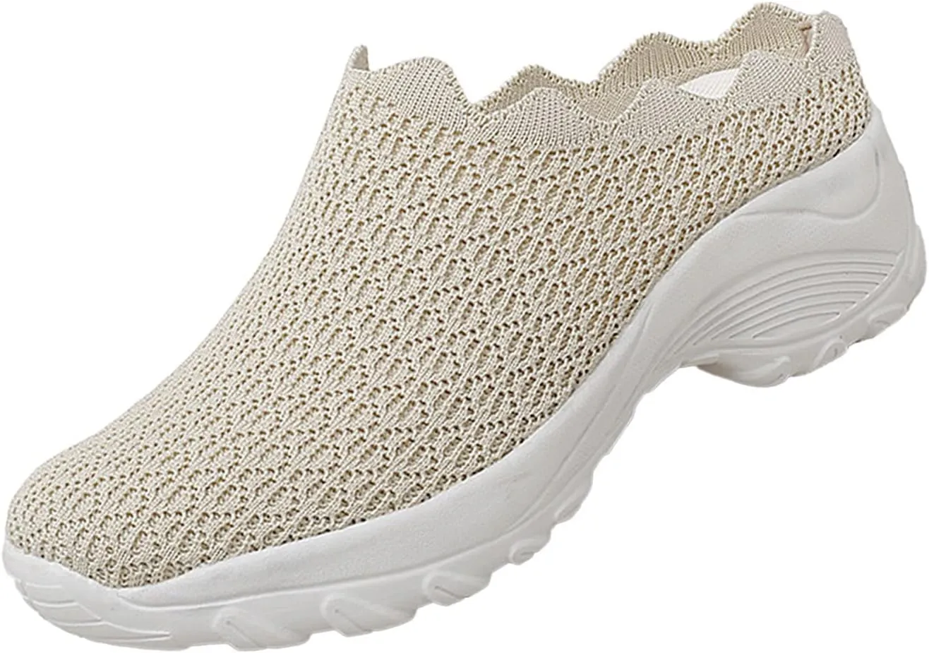 Keilinia Women's Orthopedic Stretch Cushion Mules,Lightweight Comfy Breathe Mesh Antiskid Wedge Walking Clogs Shoes Sneakers