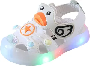 Kid Baby Girls Boys Child Light On LED Baby Shoes Sandals Soft Sole Anti Slip Cartoon Duck Shoes (White, 17 Infant)