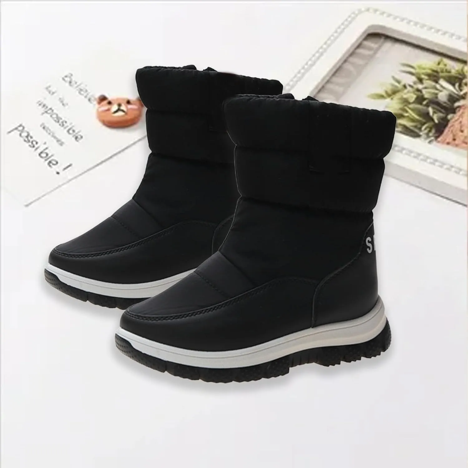 Kids 𝐖aterproof Snow Boots Girls Boys Insulated Warm Fleece Lined Winter Mid Calf Thickened Shoes for Outdoor
