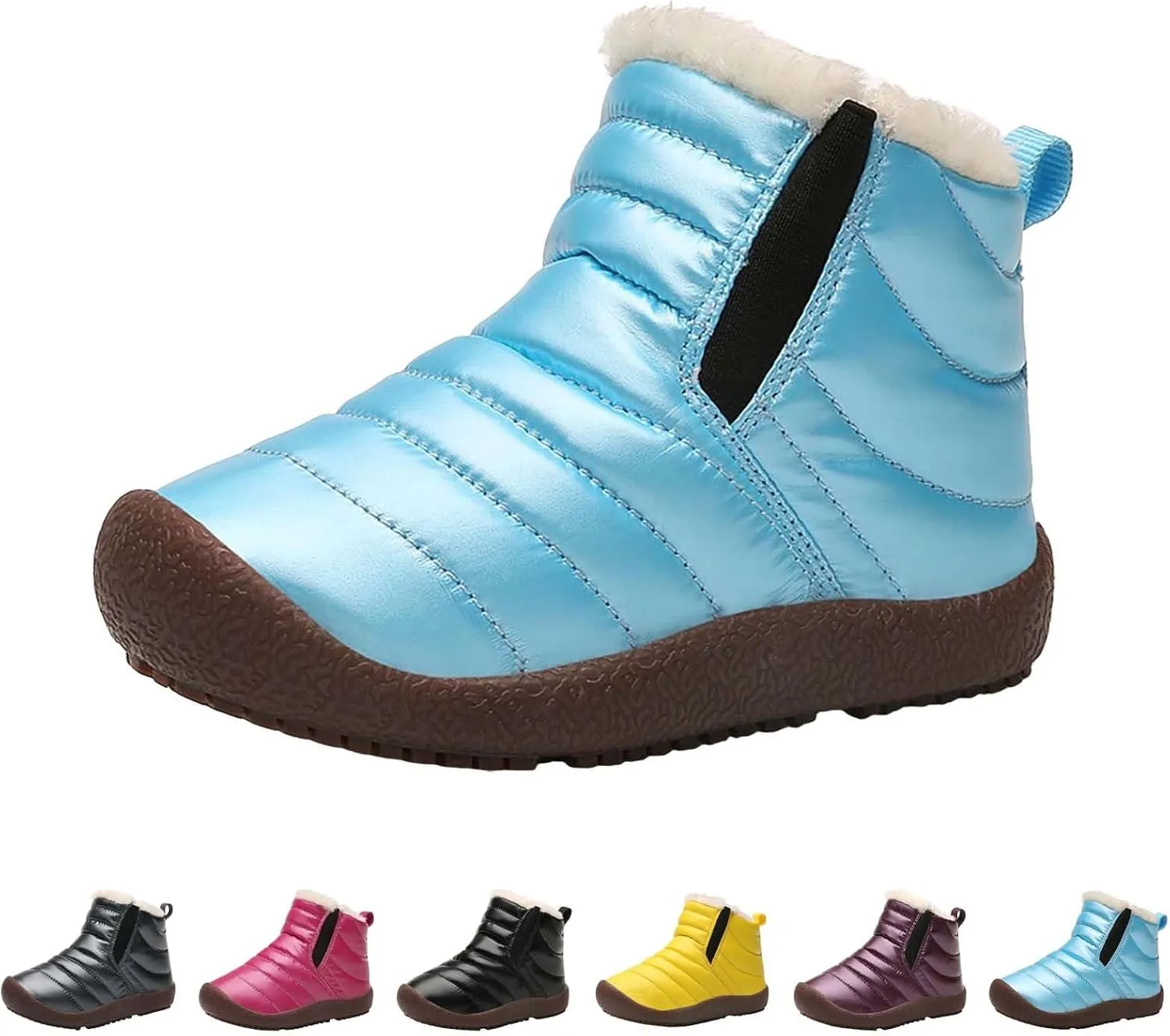 Kids Boys Girls Winter Snow Boots Outdoor Warm F𝐮r Lined 𝐖aterproof Ankle Boots Toddler Slip Shoes Plush Flat Boots