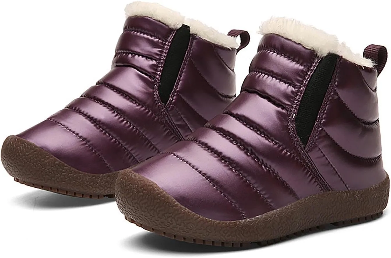 Kids Boys Girls Winter Snow Boots Outdoor Warm F𝐮r Lined 𝐖aterproof Ankle Boots Toddler Slip Shoes Plush Flat Boots