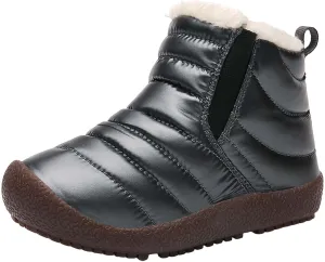 Kids Boys Girls Winter Snow Boots Outdoor Warm F𝐮r Lined 𝐖aterproof Ankle Boots Toddler Slip Shoes Plush Flat Boots