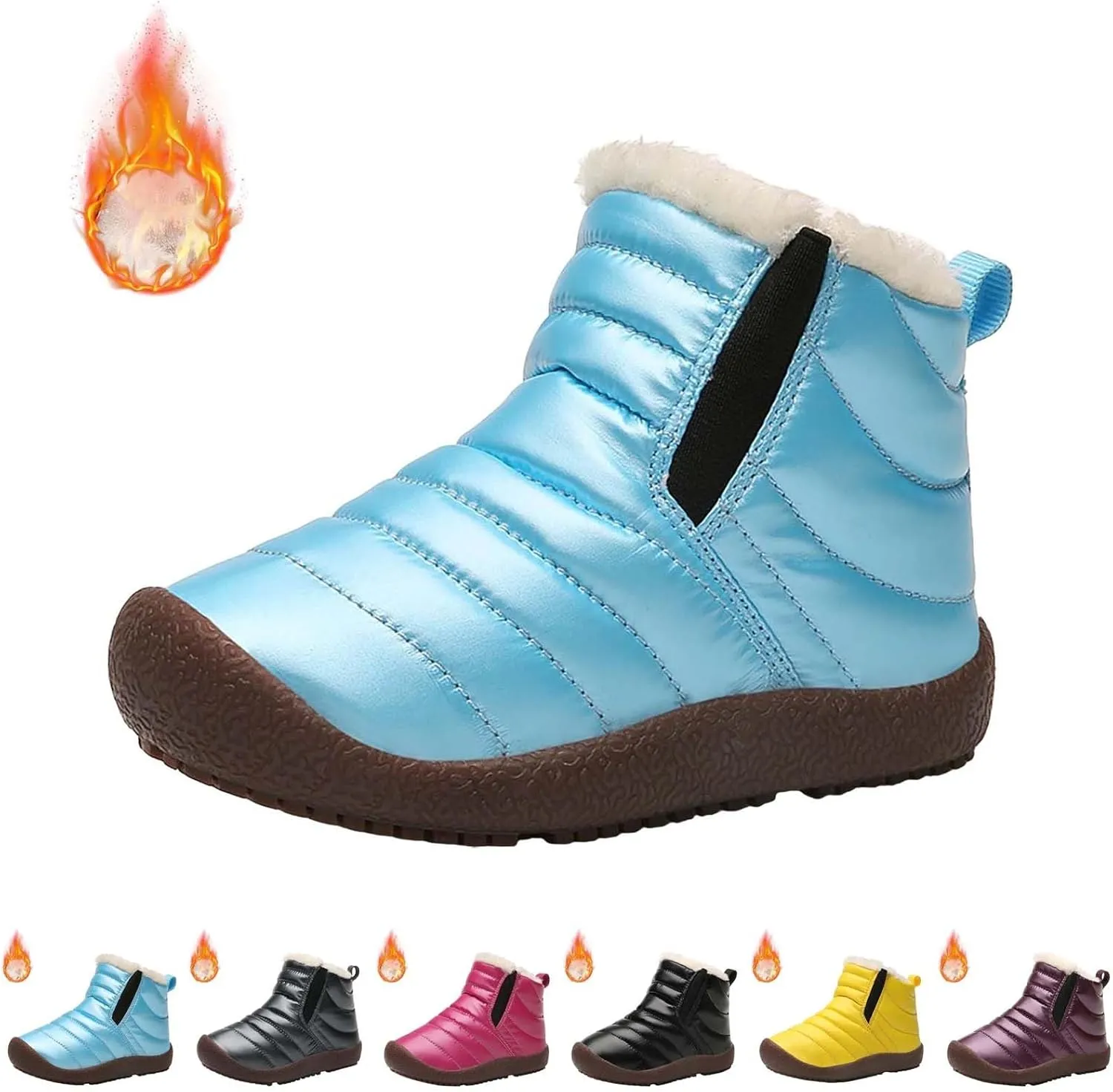 Kids Boys Girls Winter Snow Boots Outdoor Warm F𝐮r Lined 𝐖aterproof Ankle Boots Toddler Slip Shoes Plush Flat Boots