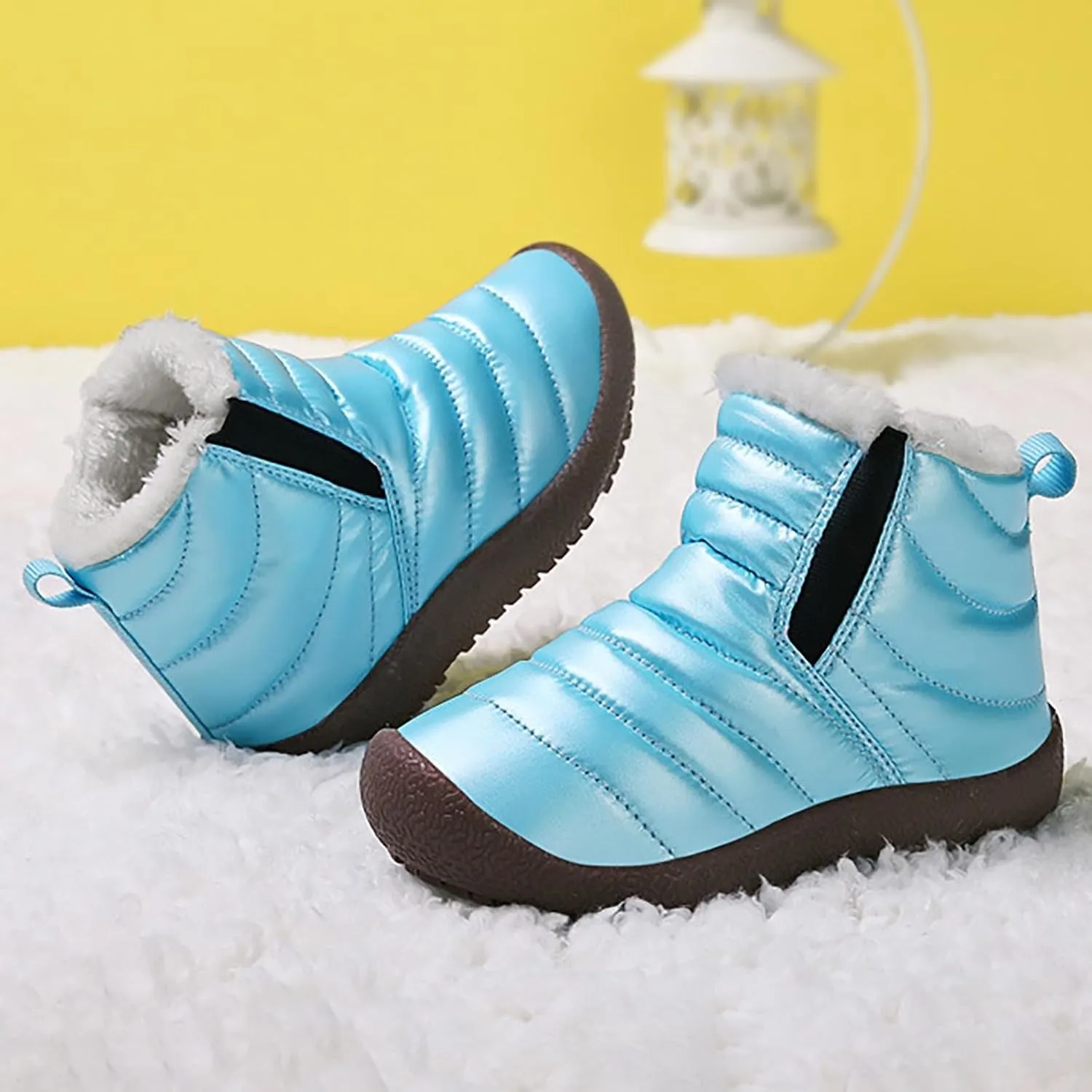 Kids Boys Girls Winter Snow Boots Outdoor Warm F𝐮r Lined 𝐖aterproof Ankle Boots Toddler Slip Shoes Plush Flat Boots