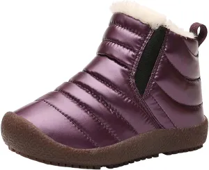 Kids Boys Girls Winter Snow Boots Outdoor Warm F𝐮r Lined 𝐖aterproof Ankle Boots Toddler Slip Shoes Plush Flat Boots