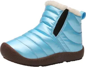 Kids Boys Girls Winter Snow Boots Outdoor Warm F𝐮r Lined 𝐖aterproof Ankle Boots Toddler Slip Shoes Plush Flat Boots